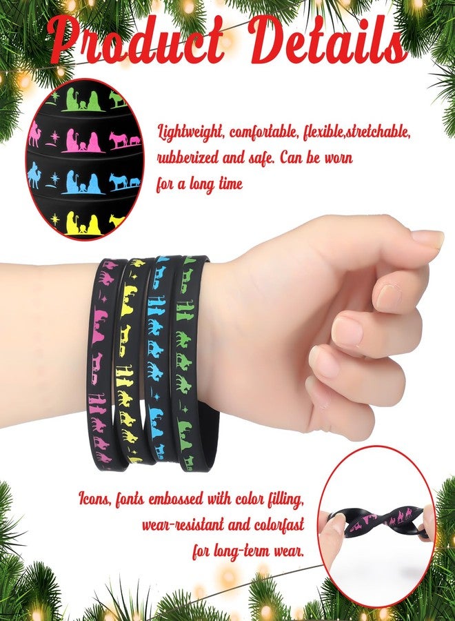 Simgoing 48 Pcs Nativity Scene Silhouette Rubber Bracelets Set Holiday Gifts Decoration Supplies Christian Supplies Christmas Silhouette Rubber Wristbands for Christmas Event Theme Party - Image 3